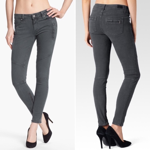 Paige Denim Marley Moto Skinny Jeans in Black Current (Gray) Size 26 - Picture 1 of 5